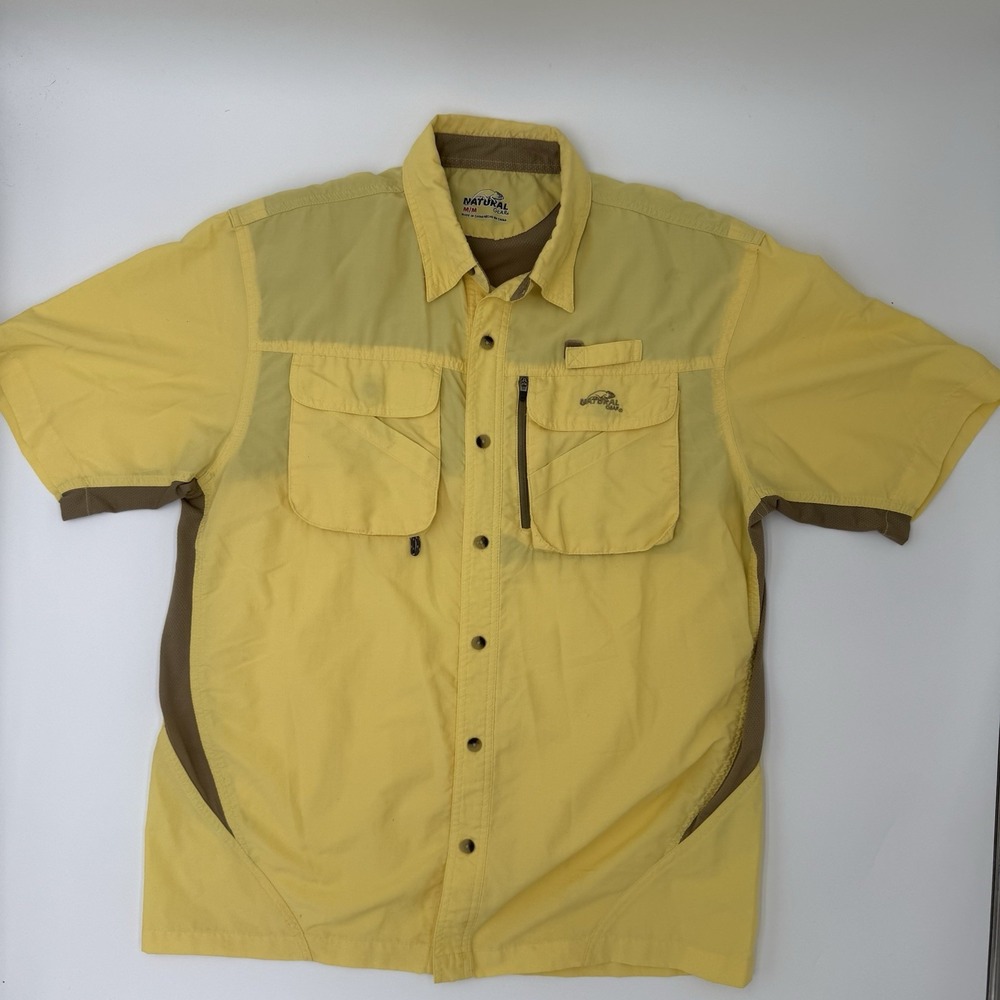 Natural Gear Fishing Shirt Mens Med Yellow Vented Long Sleeve Button Cape Pocket